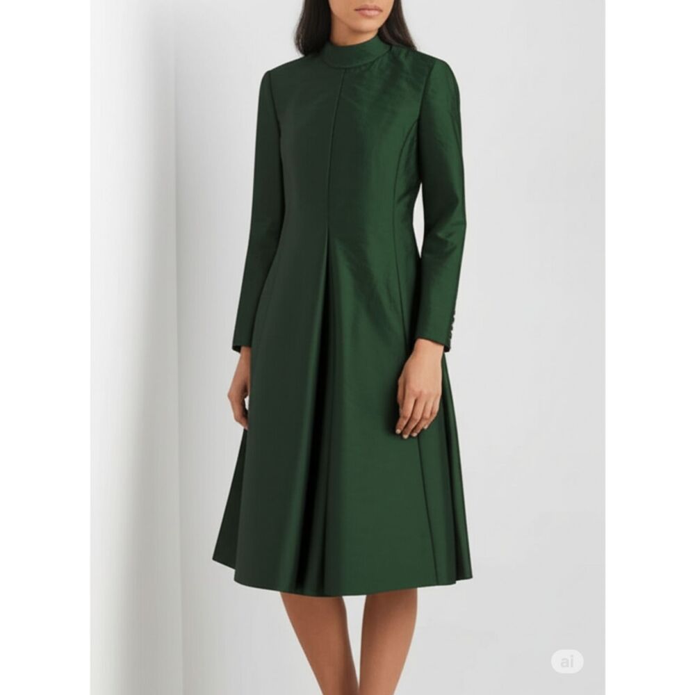 Chester Weinberg Dress 8 60s Green Silk Cocktail Gown Designer Vintage Couture
